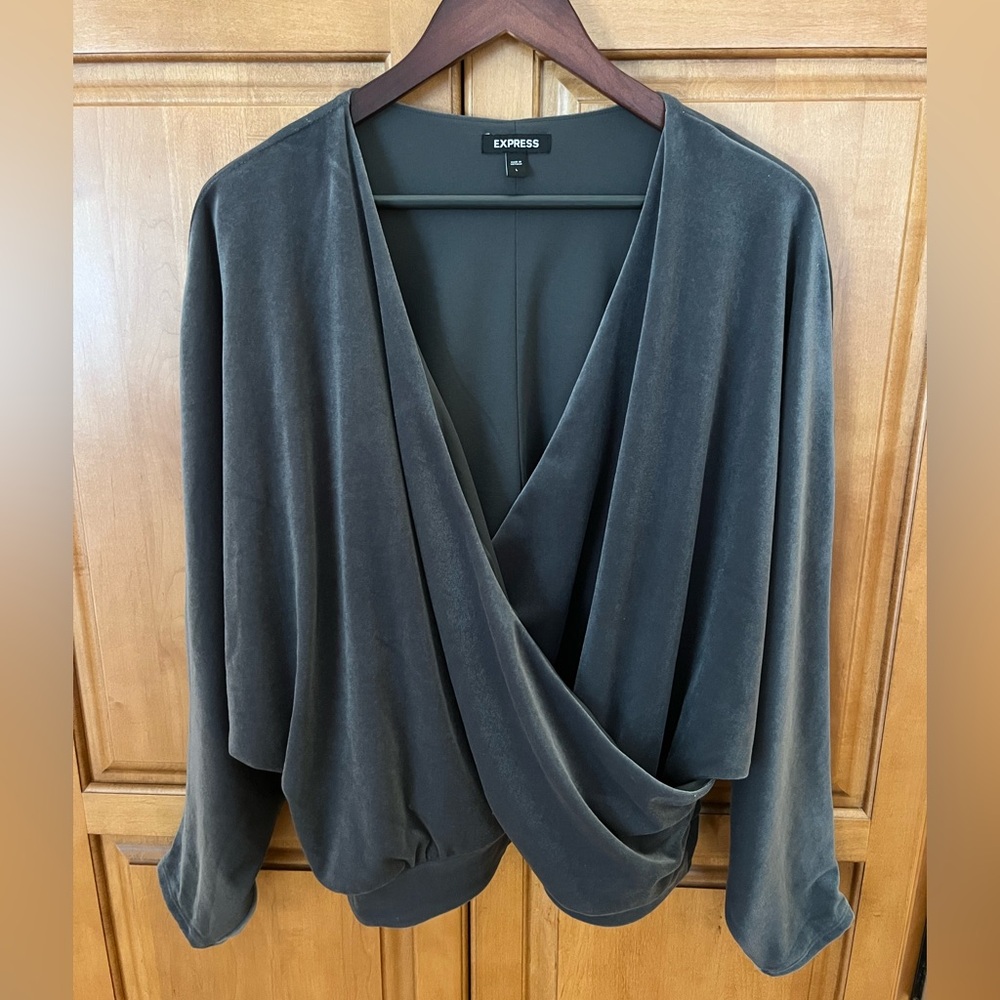 Express Faux Wrap Long Sleeve Top - Size Large